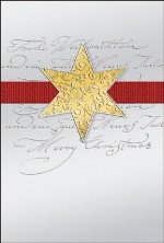 Weihnachtskarte »Silber mit Stern und rotem Band«, 115x170mm