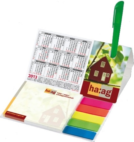 KombiSet mit Haftnotizblock + 5 transparenten FilmMarkern mit Farbfeld in Zick-Zack-Lage, geschlossen