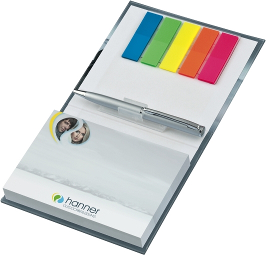 KombiSet Haftnotizen 50x72mm + 100x72mm + 5 Filmmarker in Bookcover, offen