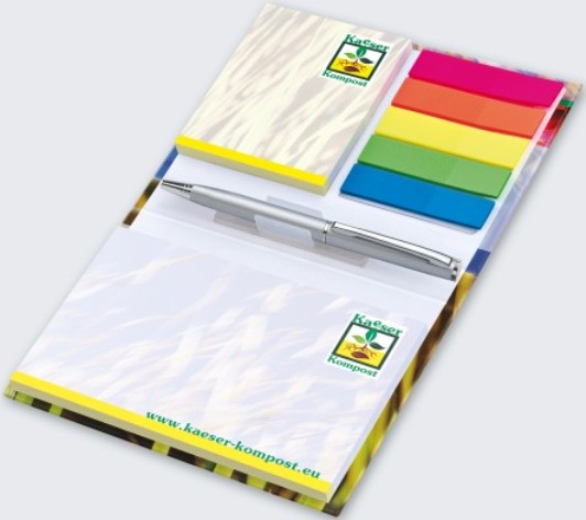 KombiSet Haftnotizen 50x72mm + 100x72mm + 5 Filmmarker in Bookcover, offen