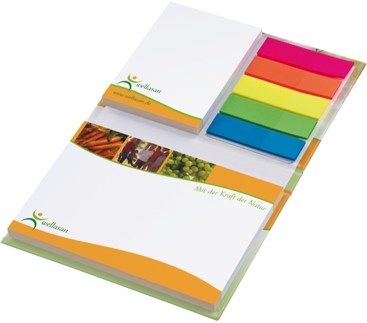 KombiSet Haftnotizen 50x72mm + 100x72mm + 5 Filmmarker in Bookcover, offen