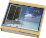 KombiSet in Bookcover 3teilig, 2 Haftnotizen, 5 FilmMarker, Kunststoff-Kugelschreiber, geschlossen