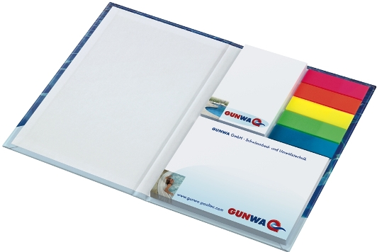 KombiSet Haftnotizen 50x72mm + 100x72mm + 5 Filmmarker in Bookcover, offen