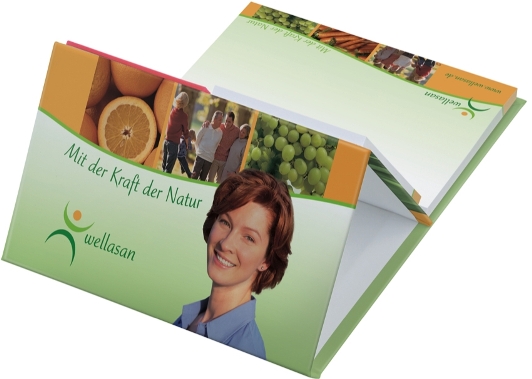 KombiSet mit Haftnotizen und Filmmarkern in Bookcover-Aufsteller, hinten