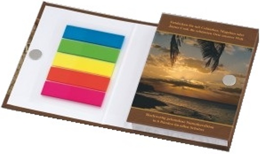 KombiSet Haftnotizen 50x72mm + 100x72mm + 5 Filmmarker in Bookcover, geschlossen