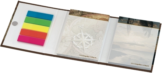KombiSet Haftnotizen 50x72mm + 100x72mm + 5 Filmmarker in Bookcover, offen