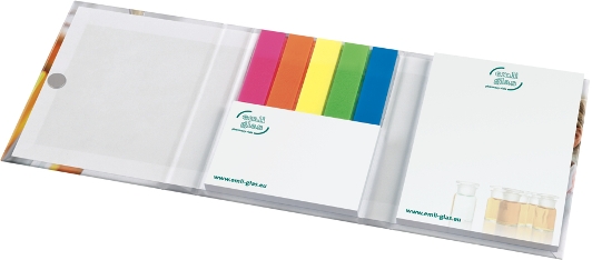 KombiSet Haftnotizen 50x72mm + 100x72mm + 5 Filmmarker in Bookcover, offen