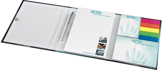 KombiSet Haftnotizen 50x72mm + 100x72mm + 5 Filmmarker in Bookcover, offen