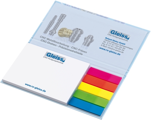 KombiSet Haftnotizen 50x72mm + 100x72mm + 5 Filmmarker in Bookcover, geschlossen