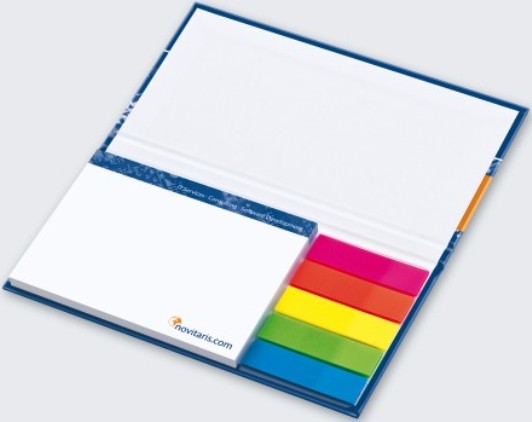 KombiSet Haftnotizen 50x72mm + 100x72mm + 5 Filmmarker in Bookcover, offen