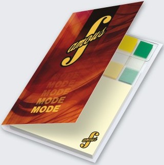 KombiSet mit Haftnotizblock + 5 transparenten FilmMarkern mit Farbfeld in Zick-Zack-Lage, geschlossen