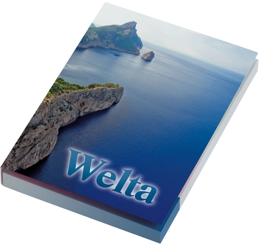 KombiSet mit Haftnotizblock + 5 transparenten FilmMarkern mit Farbfeld in Zick-Zack-Lage, geschlossen