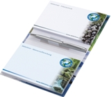 MiniOffice mit 2 Blöcken und eiinem Metall-Kugelschreiber in Bookcover, offen 