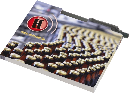 MiniOffice mit 1 Haftnotizblock und eiinem Bleistift in Karton-Umschlag 4farbig bedruckt, geschlossen