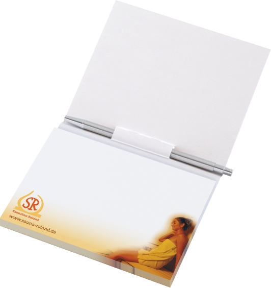 MiniOffice mit 1 Haftnotizblock und eiinem Bleistift in Karton-Umschlag, innen unbedruckt, offen