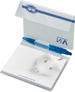 MiniOffice mit 1 Haftnotizblock und einem Kunststoff-Kugelschreiber in PP-Umschlag mit Klappe, 1farbig bedruckt, offen