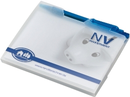 MiniOffice mit 1 Haftnotizblock und einem Kunststoff-Kugelschreiber in PP-Umschlag mit Klappe, 1farbig bedruckt, geschlossen