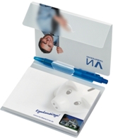 MiniOffice in 4farbig bedrucktem PP-Umschlag mit Klappe und Kunststoff- Kugelschreiber, offen
