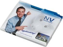 MiniOffice mit 1 Haftnotizblock und einem Kunststoff-Kugelschreiber in PP-Umschlag mit Klappe, 4farbig bedruckt, geschlossen