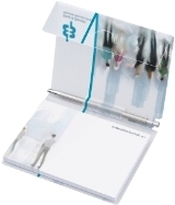 MiniOffice mit 1 Haftnotizblock und 1 Metall-Kugelschreiber in 4farbig bedrucktem PP-Umschlag mit Klappe, offen
