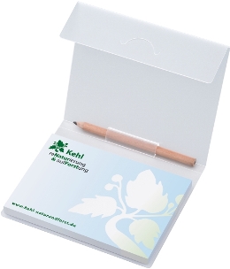 MiniOffice mit 1 Haftnotizblock und eiinem Bleistift in PP-Umschlag mit Klappe unbedruckt, offen 