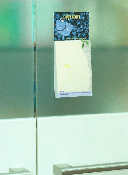 selbstklebender Haftnotizblock an Glast&uuml;re