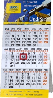 Tischaufstellkalender, 3 Monate, 6sprachig, Karton, 198x96mm