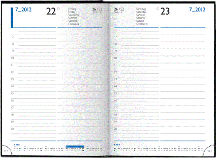 Tagesbuchkalender »Modern-988«, 6sprachig, dunkelgrau/blau, 143x205 mm