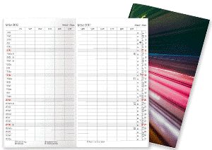 Taschenkalender, 87x153 mm, 3-sprachig, je Monat 2 Seiten, PVC-Folieneinband