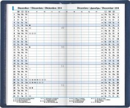 Taschenkalender, deutsch, 87x153 mm, grau/blau, je Monat 2 Seiten, Registerstanzung