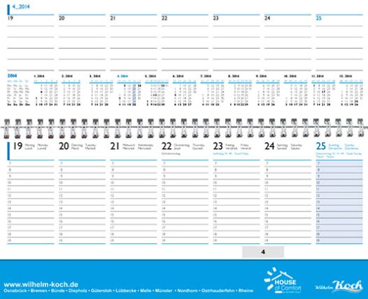 Tisch-Querkalender, deutsch, grau/blau, 298x105 mm, Registerstanzung