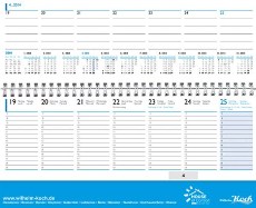 Tischquerkalender 6sprachig, grau/blau