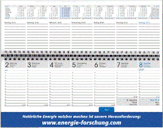 Tisch-Querkalender, 3sprachig, grau/blau, 305x105 mm