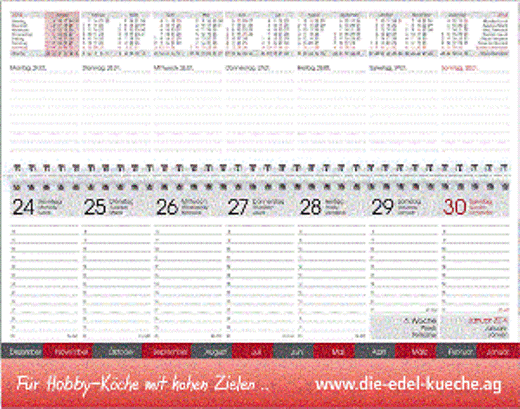 Tisch-Querkalender, 3sprachig, grau/rot, 305x105 mm, Registerstanzung