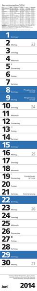 Streifenkalender &raquo;Praktika blau&laquo;, 114x890 mm, Juni