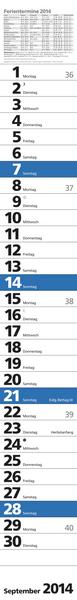 Streifenkalender &raquo;Praktika blau&laquo;, 114x890 mm, September