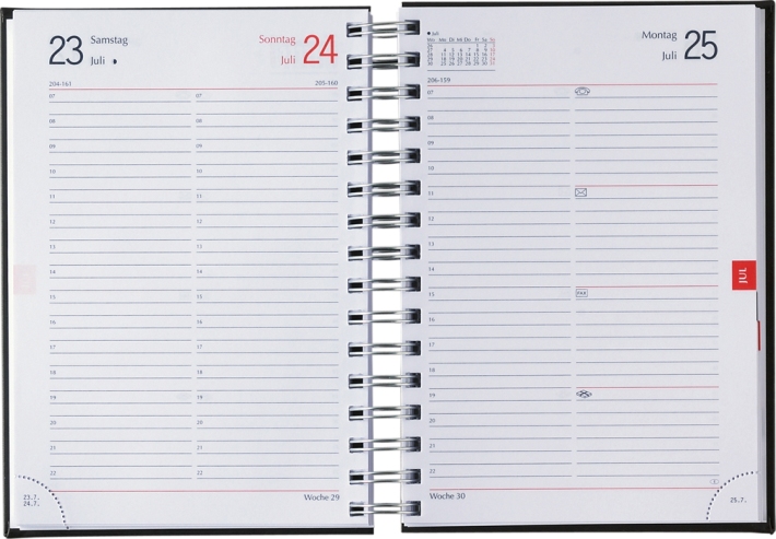Tagesbuchkalender »Classic-370«, deutsch, blau/rot, 145x210 mm, Sa/So 1 Seite, Wire-O-Bindung