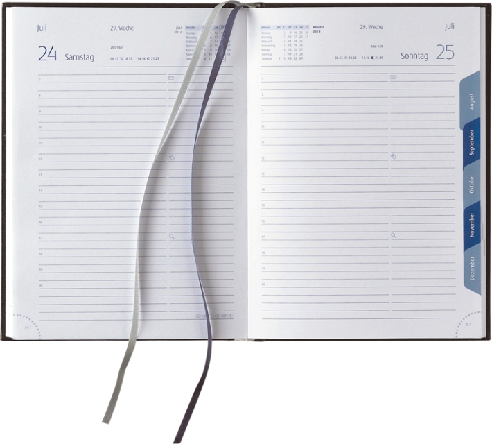 Tagesbuchkalender »Synergie-738«, deutsch, 145x205 mm, blau/blau, Registerstanzung