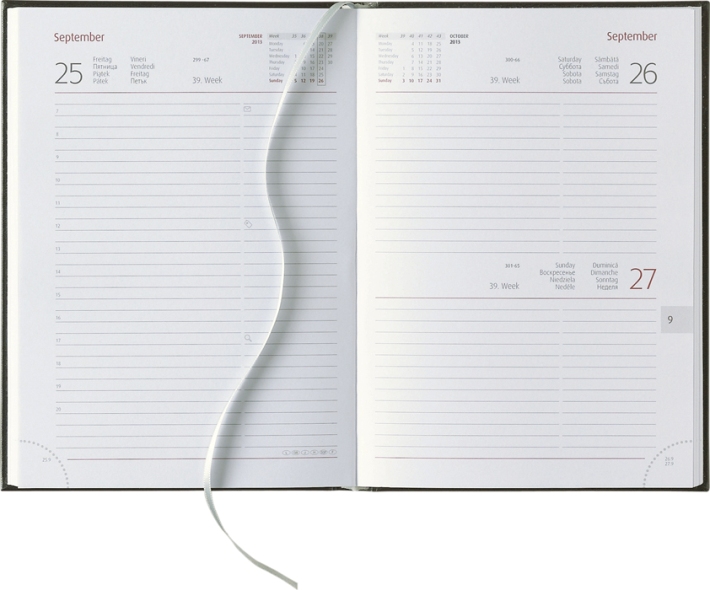 Tagesbuchkalender »Classic-Ost«, 8sprachig, grau/burgund, 145x205 mm
