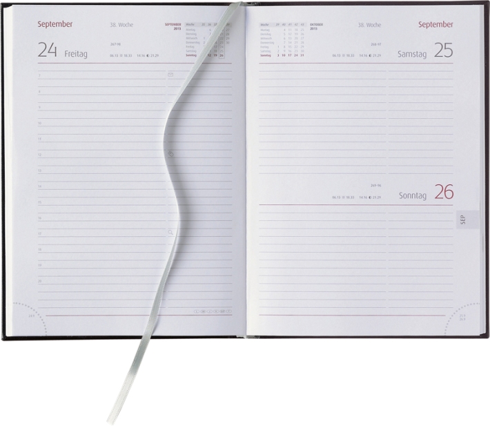 Tagesbuchkalender »Classic-860«, deutsch, grau/burgund, 145x205 mm, Sa/So 1 Seite