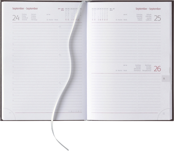 Tagesbuchkalender »Classic-861«, 8sprachig, grau/burgund, 145x205 mm, Sa/So 1 Seite