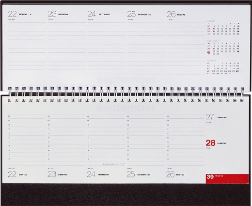 Tischquerkalender »TQK-737«, deutsch, grau/burgund, 298x105 mm, Wire-O-Bindung, Registerstanzung