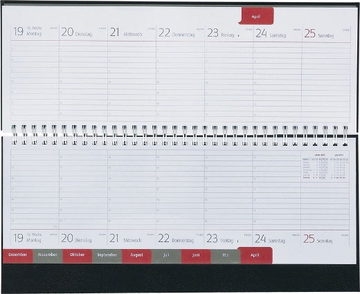 Tisch-Querkalender, deutsch, grau/burgund, 298x105 mm, Registerstanzung