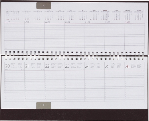Tisch-Querkalender, 8sprachig, grau/burgund, 298x105 mm