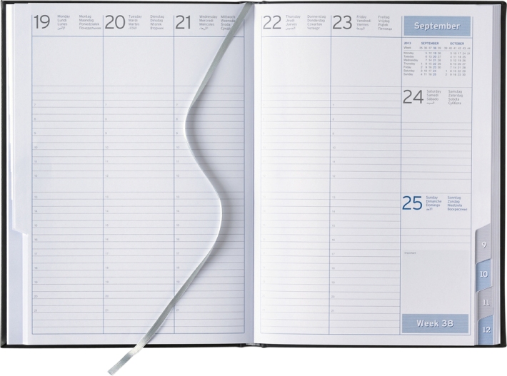 Wochenbuchkalender »Classic-841«, 8sprachig, grau/blau, 172x240 mm, Registerstanzung