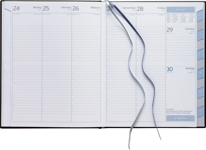 Wochen-Buchkalender »Profi Timer-881«, 210x260 mm, deutsch, grau/blau, Registerstanzung