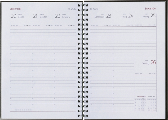 Wochen-Buchkalender »Classic-885«, deutsch, grau/burgund, 141x205 mm, Wire-O-Bindung