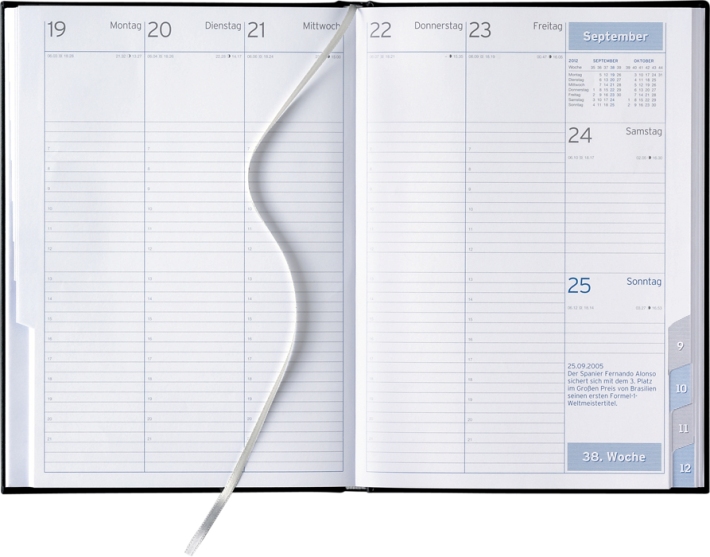 Wochen-Buchkalender »Club-888«, 172x240 mm, deutsch, grau/blau, Registerschnitt