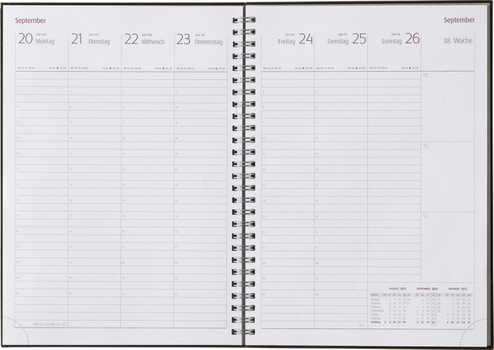 Wochen-Buchkalender »Classic-889«, 172x240 mm, deutsch, grau/burgund, Wire-O-Bindung