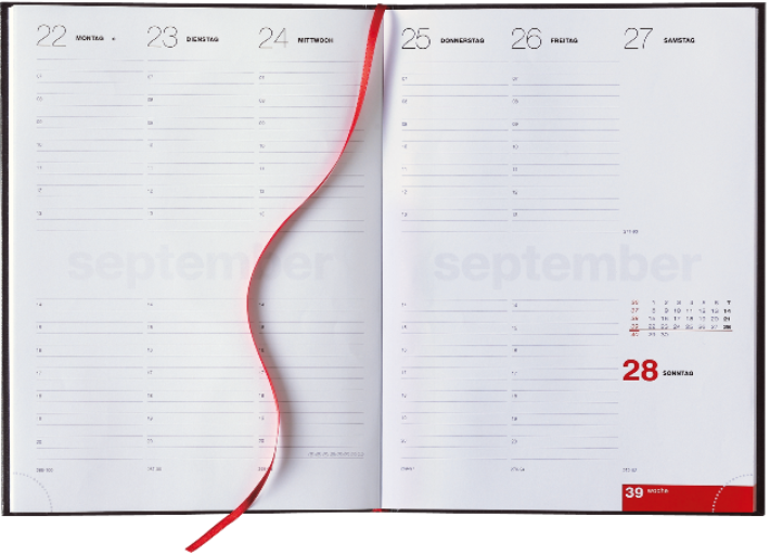 Wochen-Buchkalender »NewTrend-956«, 197x265 mm, deutsch, grau/rot
